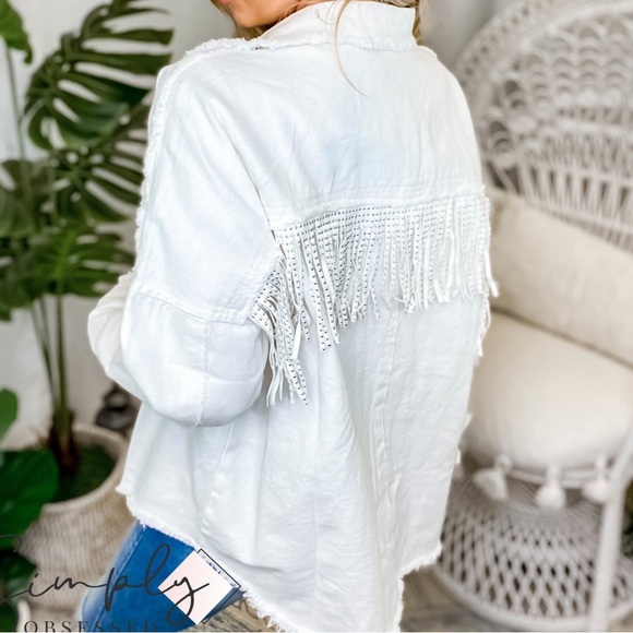 Veveret White Fringe Rhinestone Denim Tassel Jacket Size Large - Picture 8 of 16